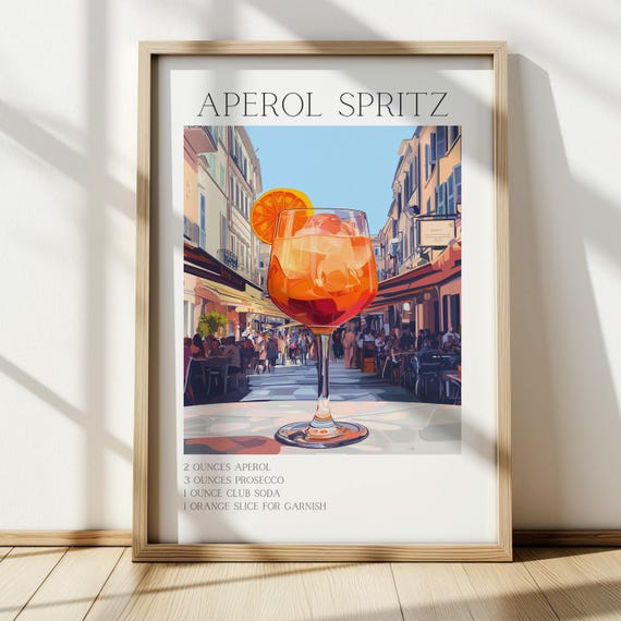 Aperol Spritz Cocktail Recipe Street Cafe Retro Kitchen Bar Art Poster