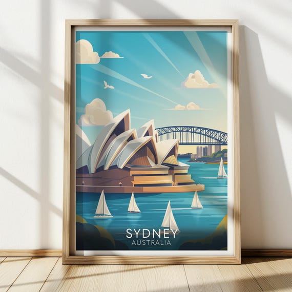 Sydney Opera House Travel Poster Vintage Australian Wall Art