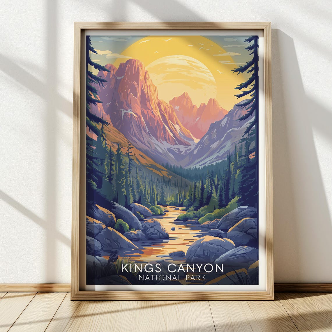 Kings Canyon National Park Sunset River Vintage Travel Poster