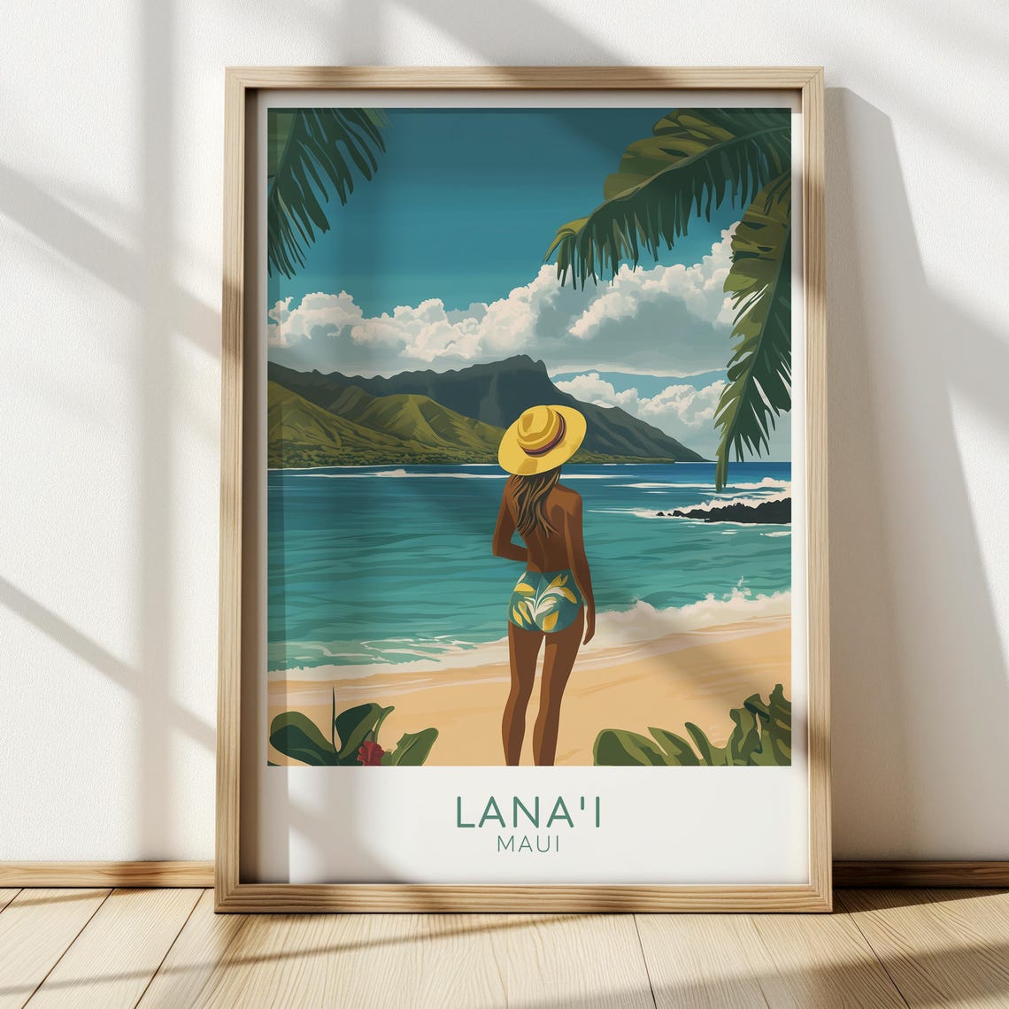 Lanai Maui Hawaii Tropical Beach Girl Vintage Travel Poster Art