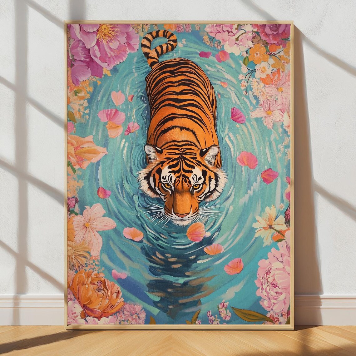 Colorful Tiger Art Print Maximalist Wall Decor Eclectic Poster Bathroom Vibrant Painting