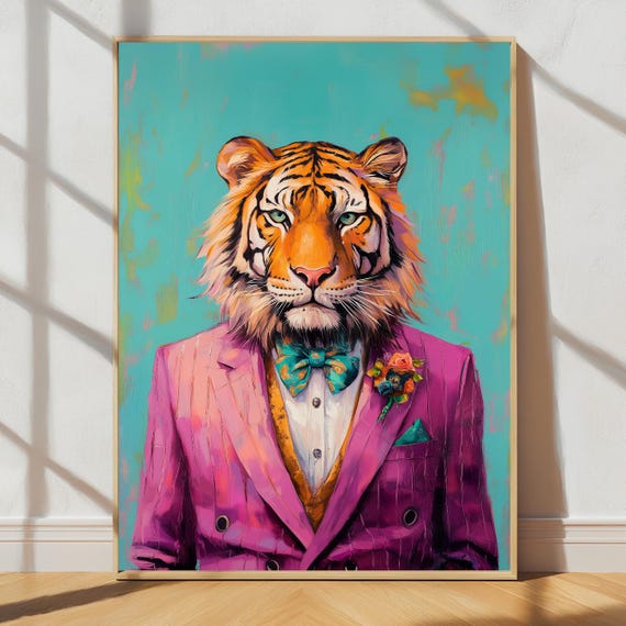 Dapper Tiger Maximalist Pink Art Print