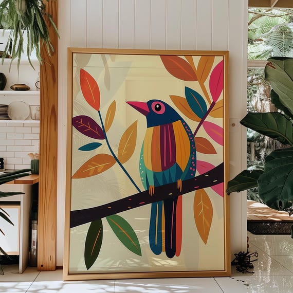 Colorful Abstract Bird, Modern Boho Geometric Art