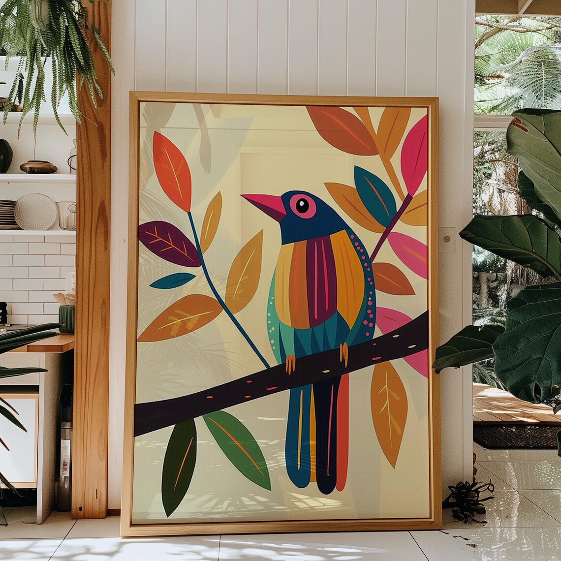 Colorful Abstract Bird, Modern Boho Geometric Art