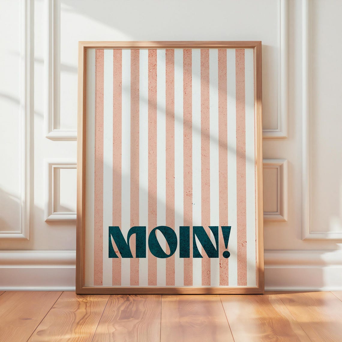 Moin German Greeting Pink Stripe Retro Typography Wall Decor Poster