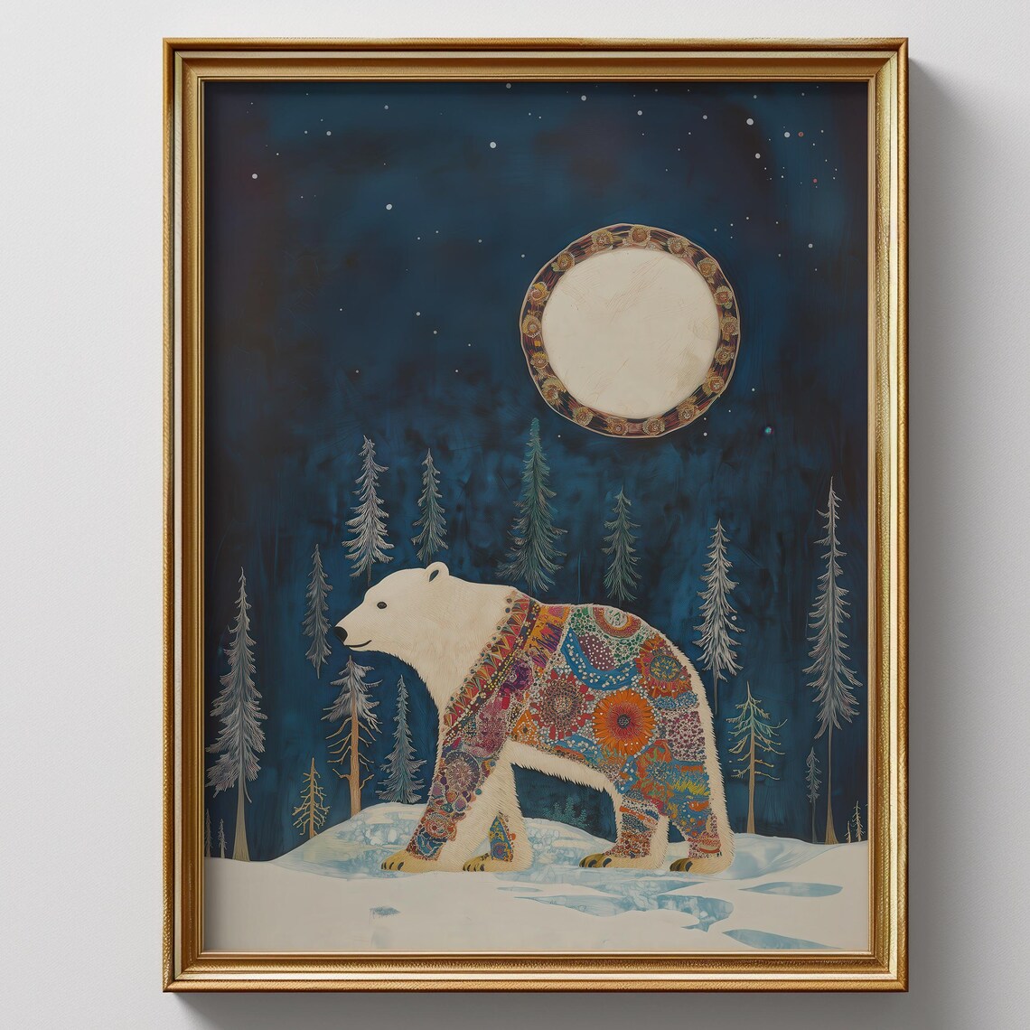 Scandi Polar Bear Folk Art Print, Nordic Style