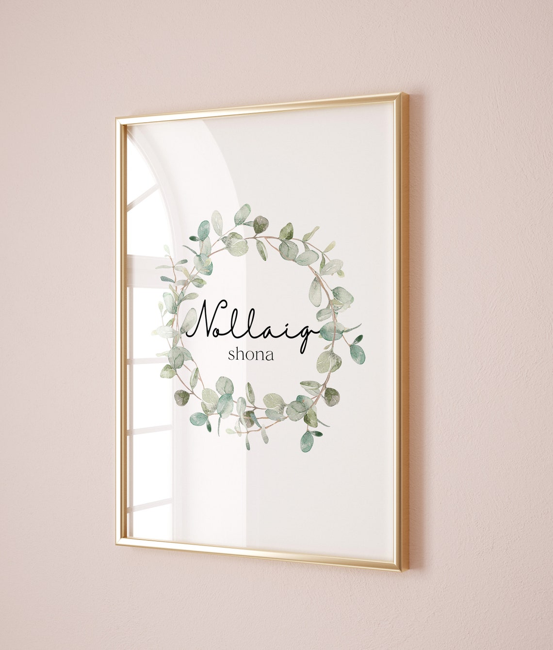 Nollaig Shona Irish Christmas Eucalyptus Wreath Holiday Wall Art