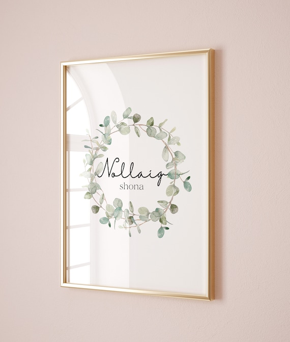 Nollaig Shona Irish Christmas Eucalyptus Wreath Holiday Wall Art