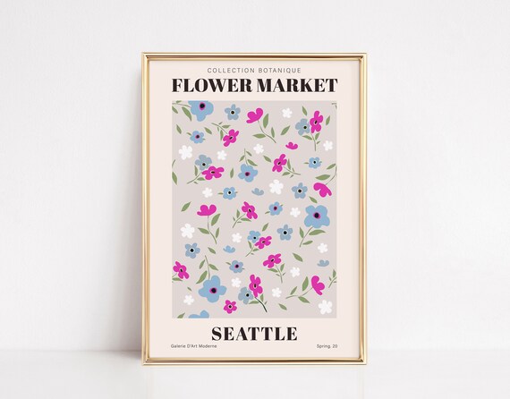 Seattle Flower Market Retro Floral Museum Poster