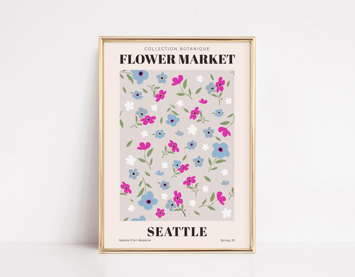 Seattle Flower Market Retro Floral Museum Poster