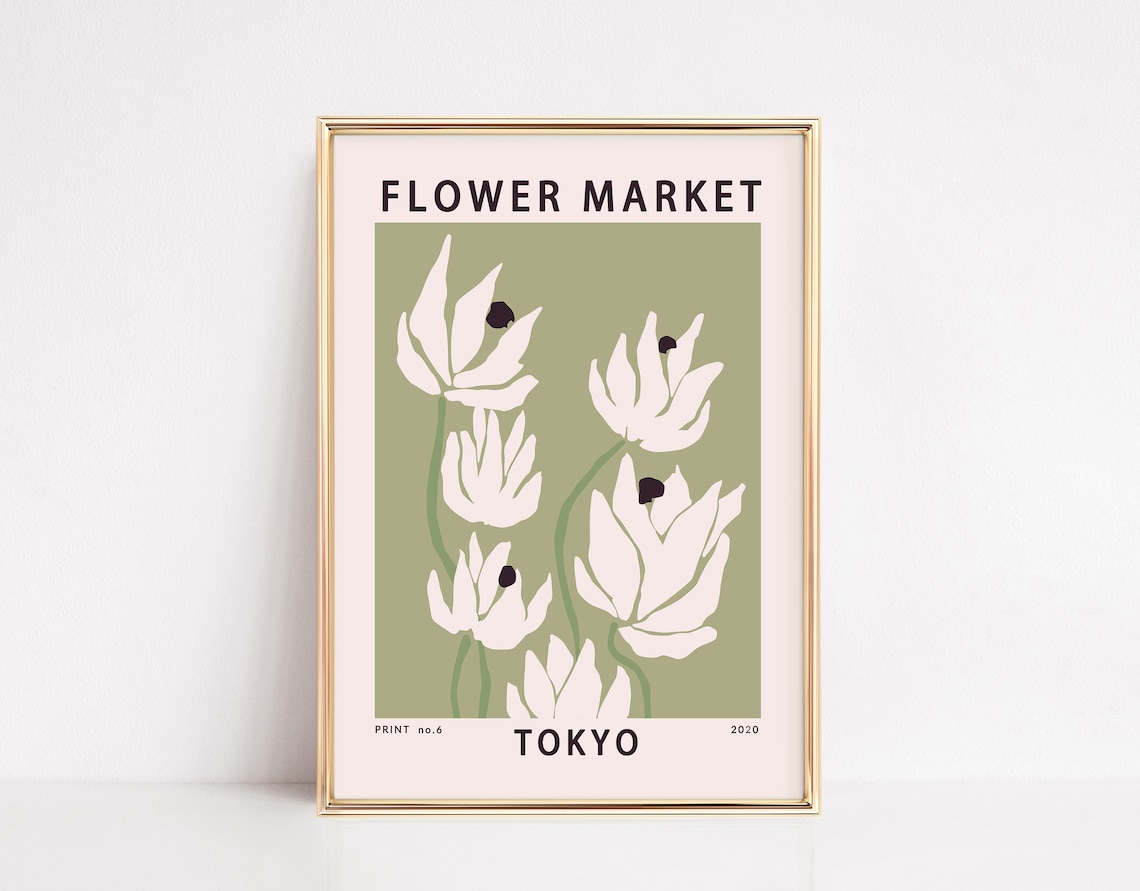 Flower Market Tokyo Abstract White Blooms Retro 2020 Poster Art