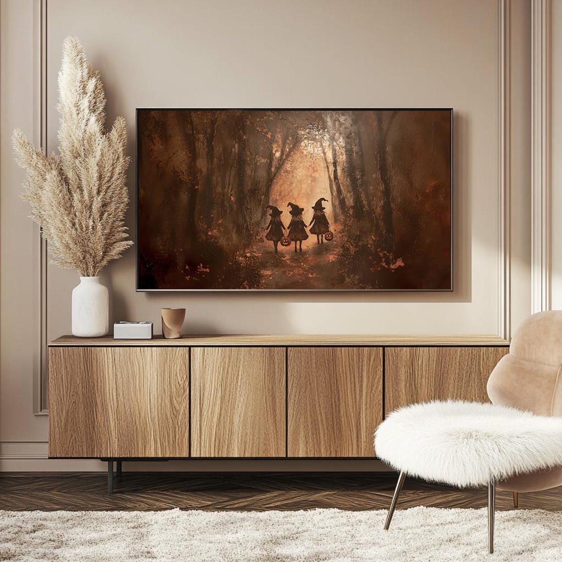 Three Witches Silhouette Dark Forest Halloween TV Art Poster - Image 2