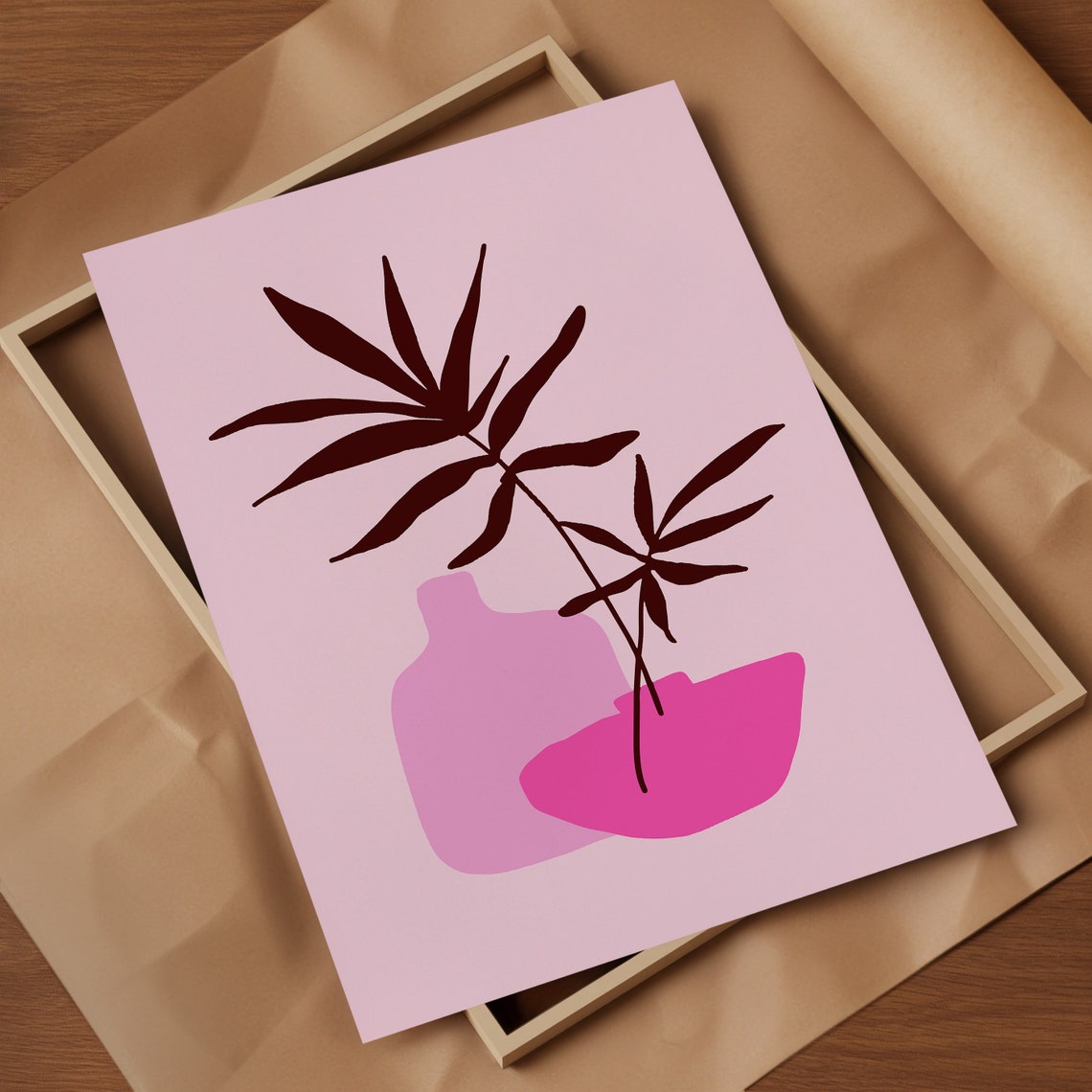 Pink Abstract Vases And Palm Leaves Modern Boho Decor Poster