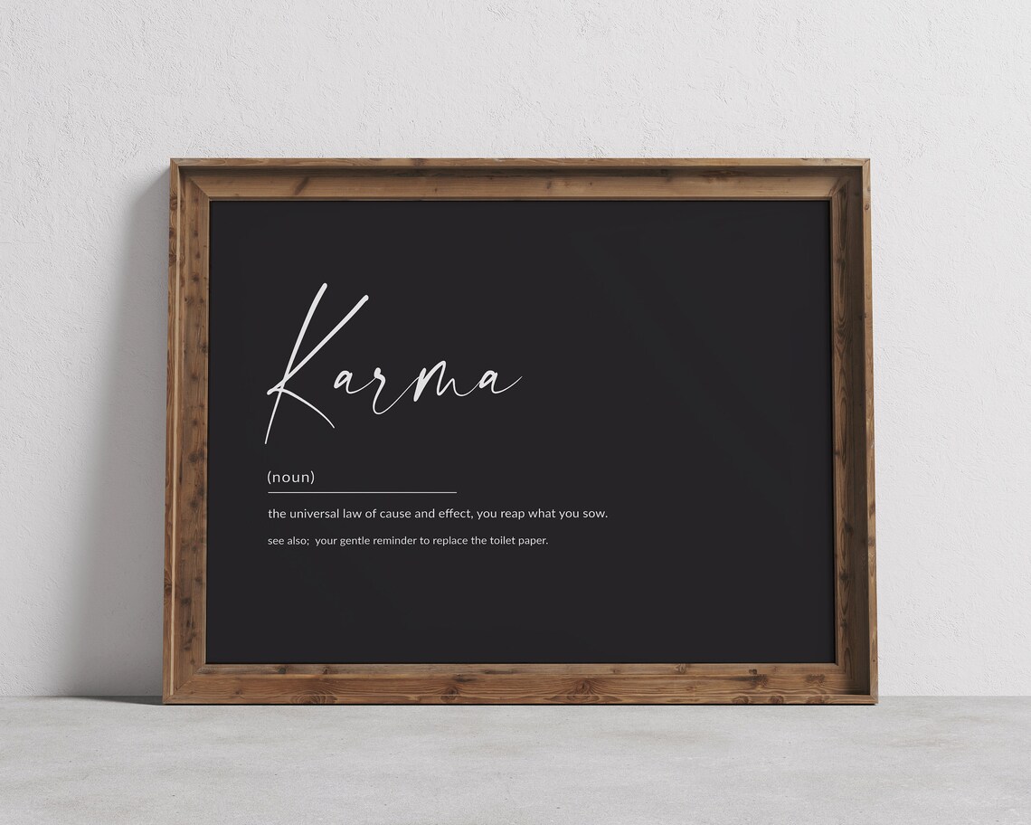 Funny Karma Print Karma Definition Poster Karma Wall Art Sanskrit Print Bathroom Wall Decor Fun Toilet Prints