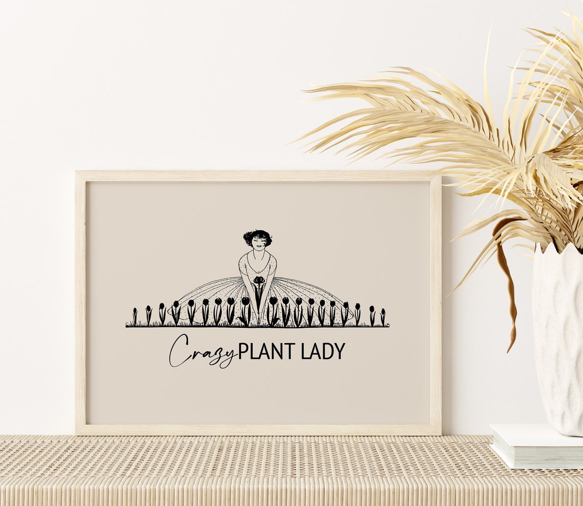 Crazy Plant Lady Vintage Line Art Botanical Humor Gift Poster - Image 2