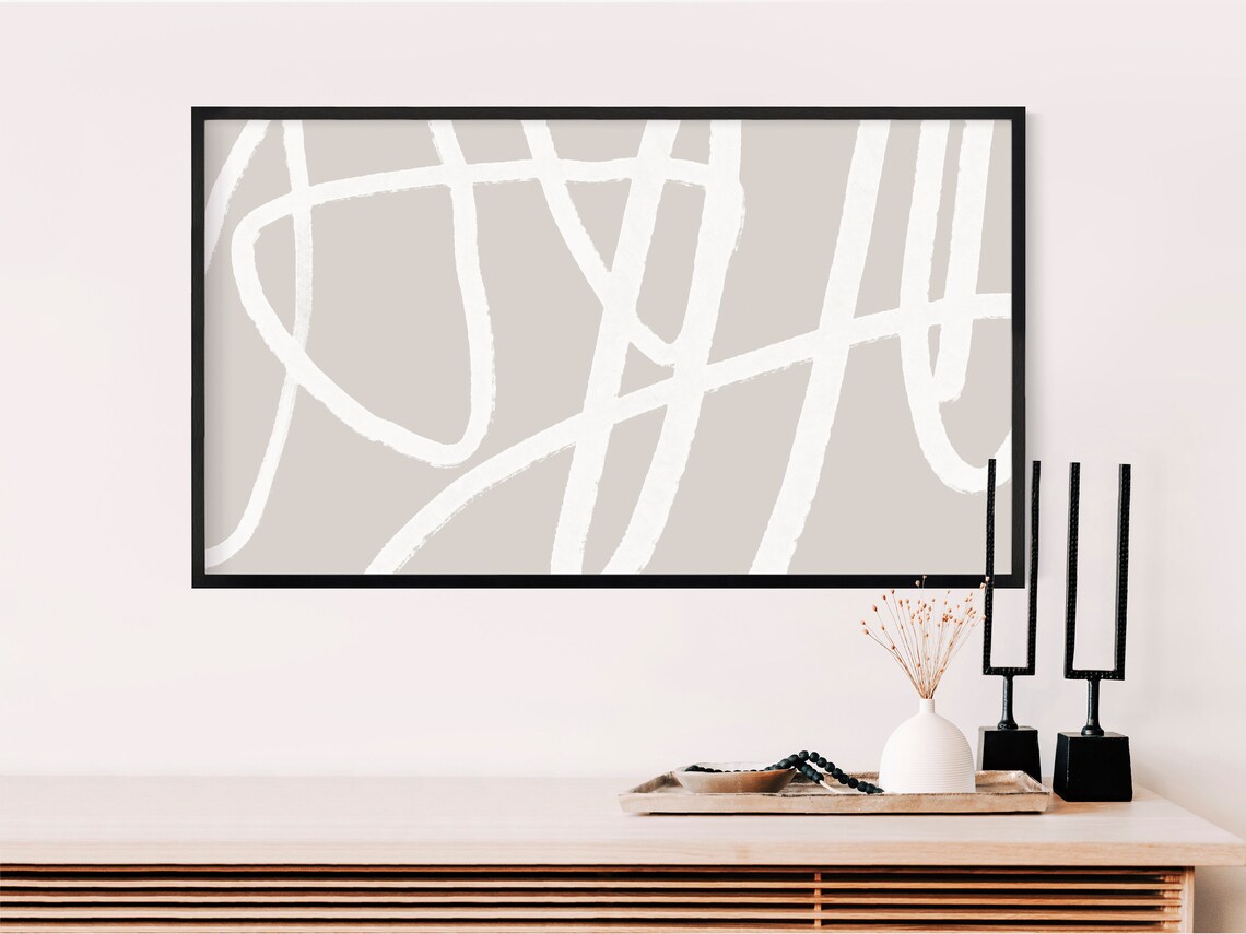 Neutral Grey Line Art Modern Abstract Art Print - Image 2
