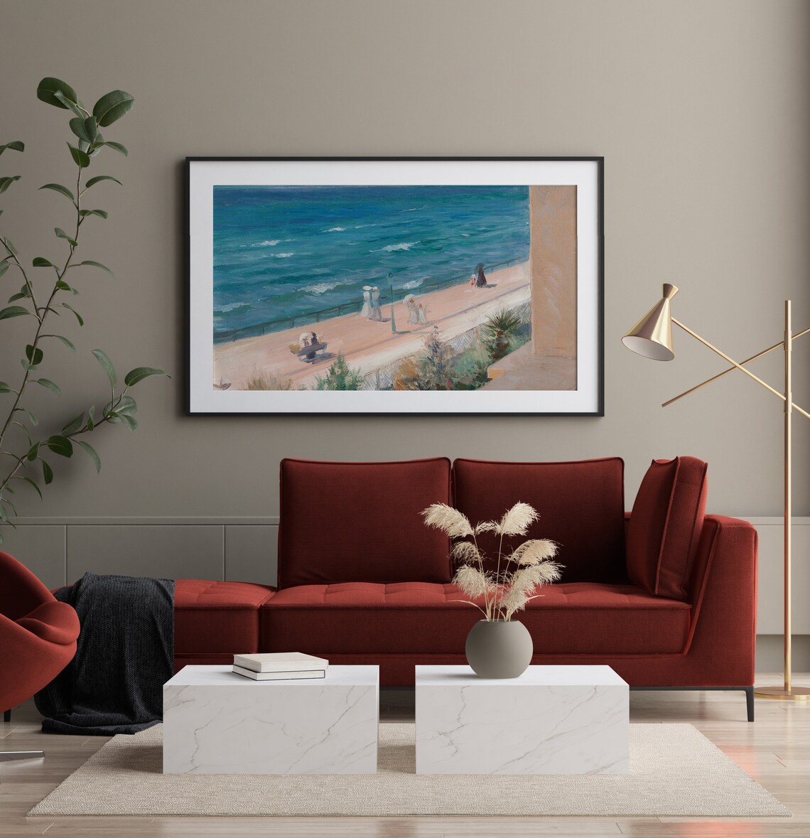 Summer Day on a Seaside Promenade Above the Blue Sea Vintage Poster - Image 2