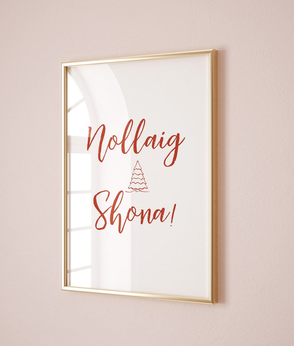 Nollaig Shona Irish Christmas Tree Script Holiday Art Poster