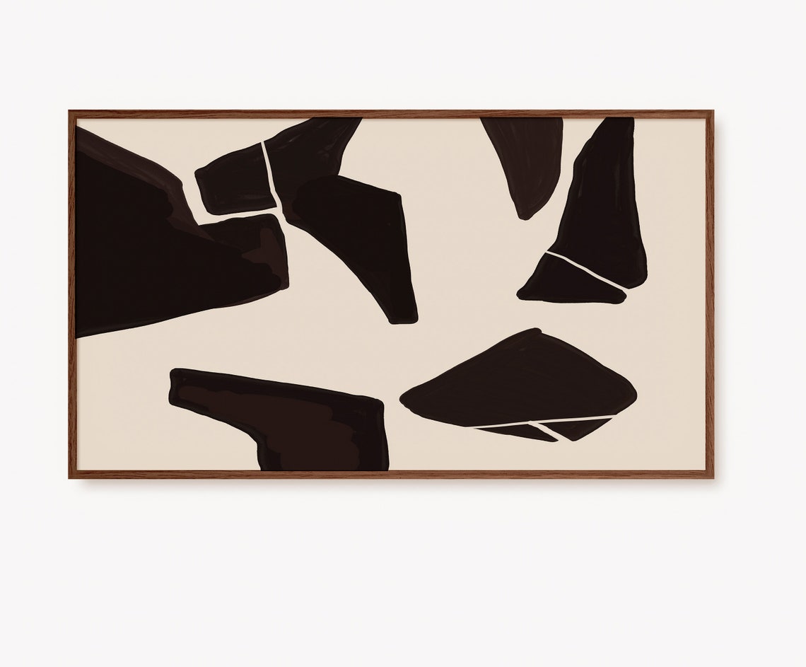 Black Abstract Shapes on Beige Mid Century Modern Art Poster