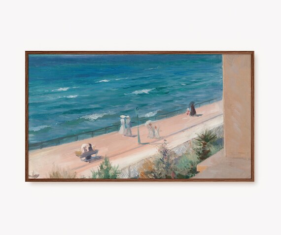 Summer Day on a Seaside Promenade Above the Blue Sea Vintage Poster