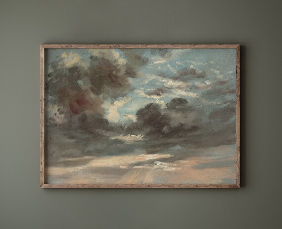 Vintage Dark Storm Clouds Antique Oil Painting Sky Art Poster