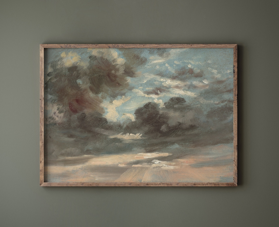 Vintage Dark Storm Clouds Antique Oil Painting Sky Art Poster