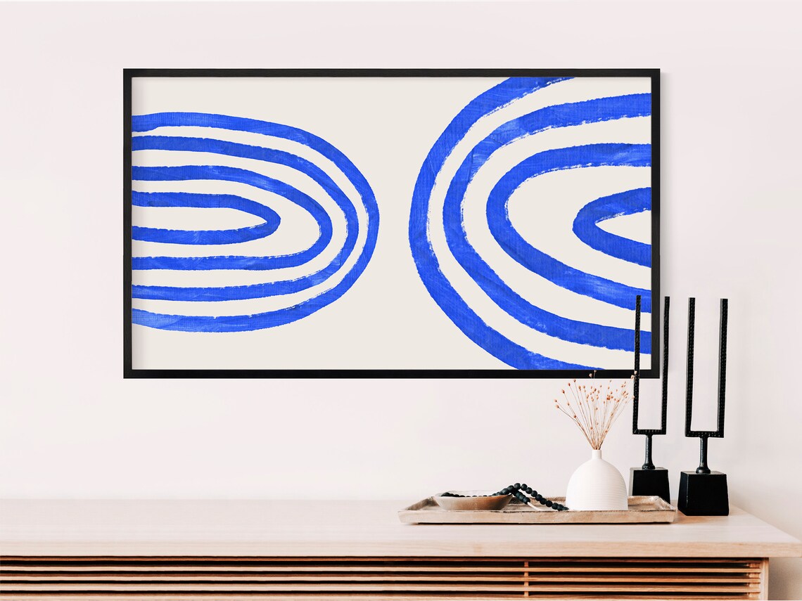 Abstract Rainbow Art, Blue Mid-Century Shapes - Image 2