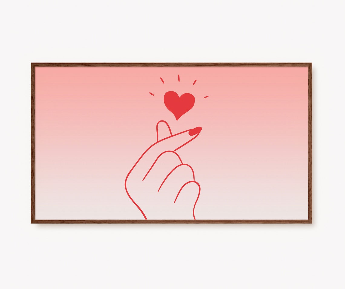 Red Finger Heart Gesture Valentine Love Minimalist Line Art Poster