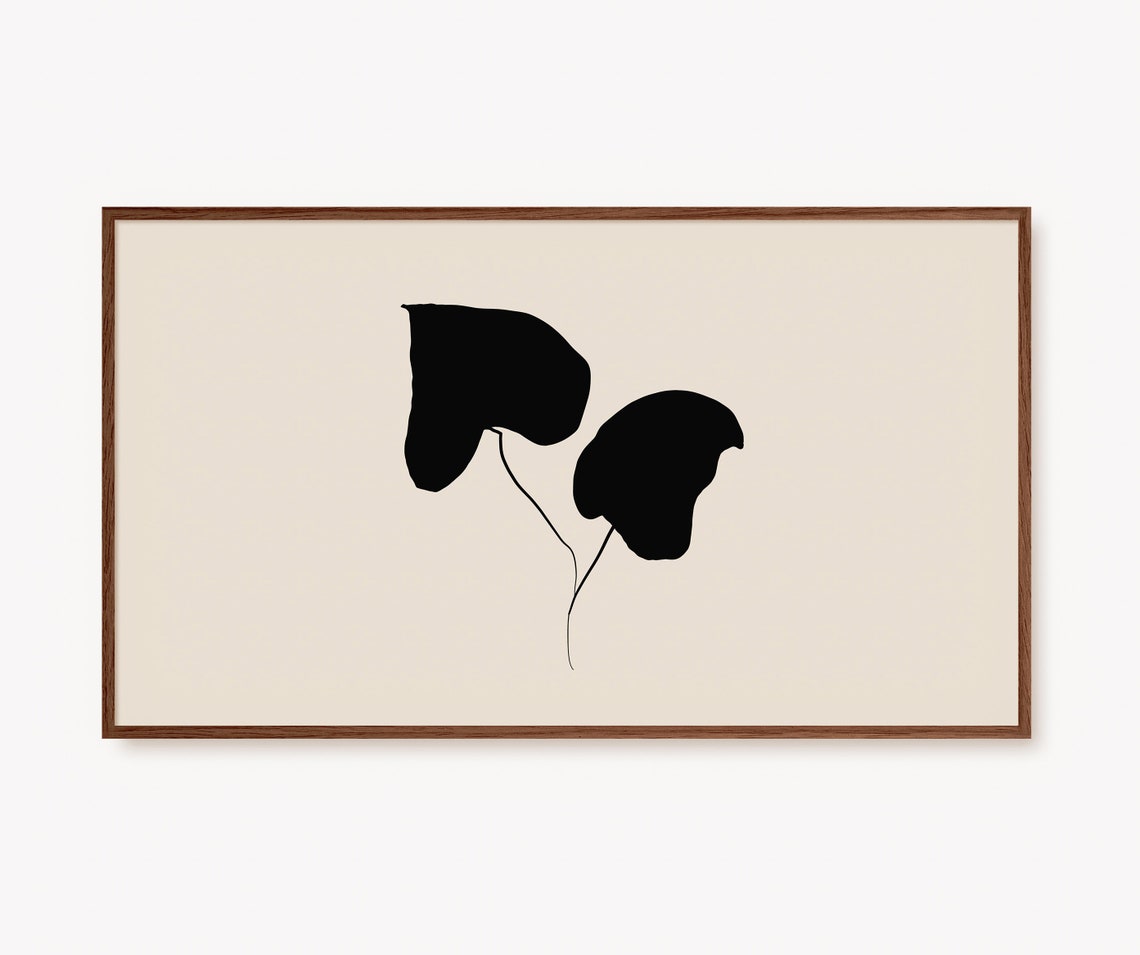 Minimalist Black Leaf Silhouette Botanical Ink Drawing Decor Poster