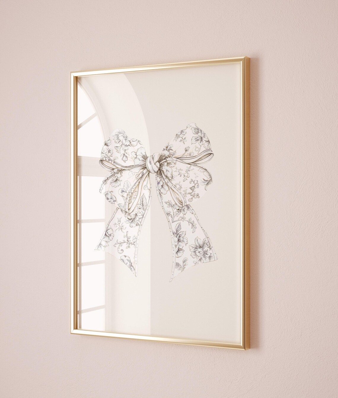 Cream Coquette Ribbon Bow Toile De Jouy Floral Nursery Poster