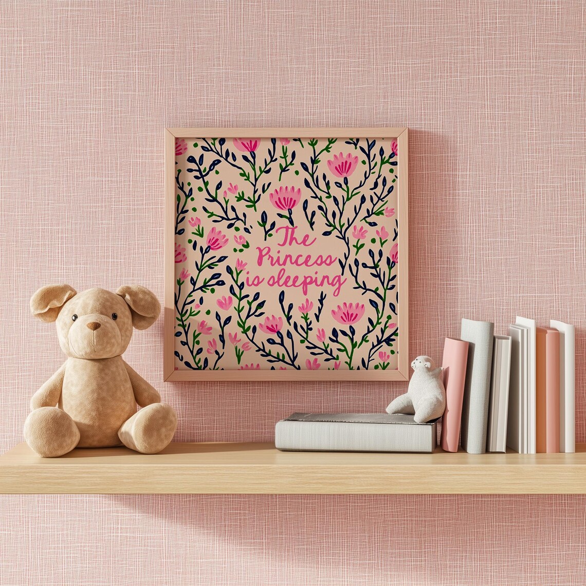 The Princess Is Sleeping Pink Floral Nursery Sign Baby Girl Room Wall Art Poster - Image 3