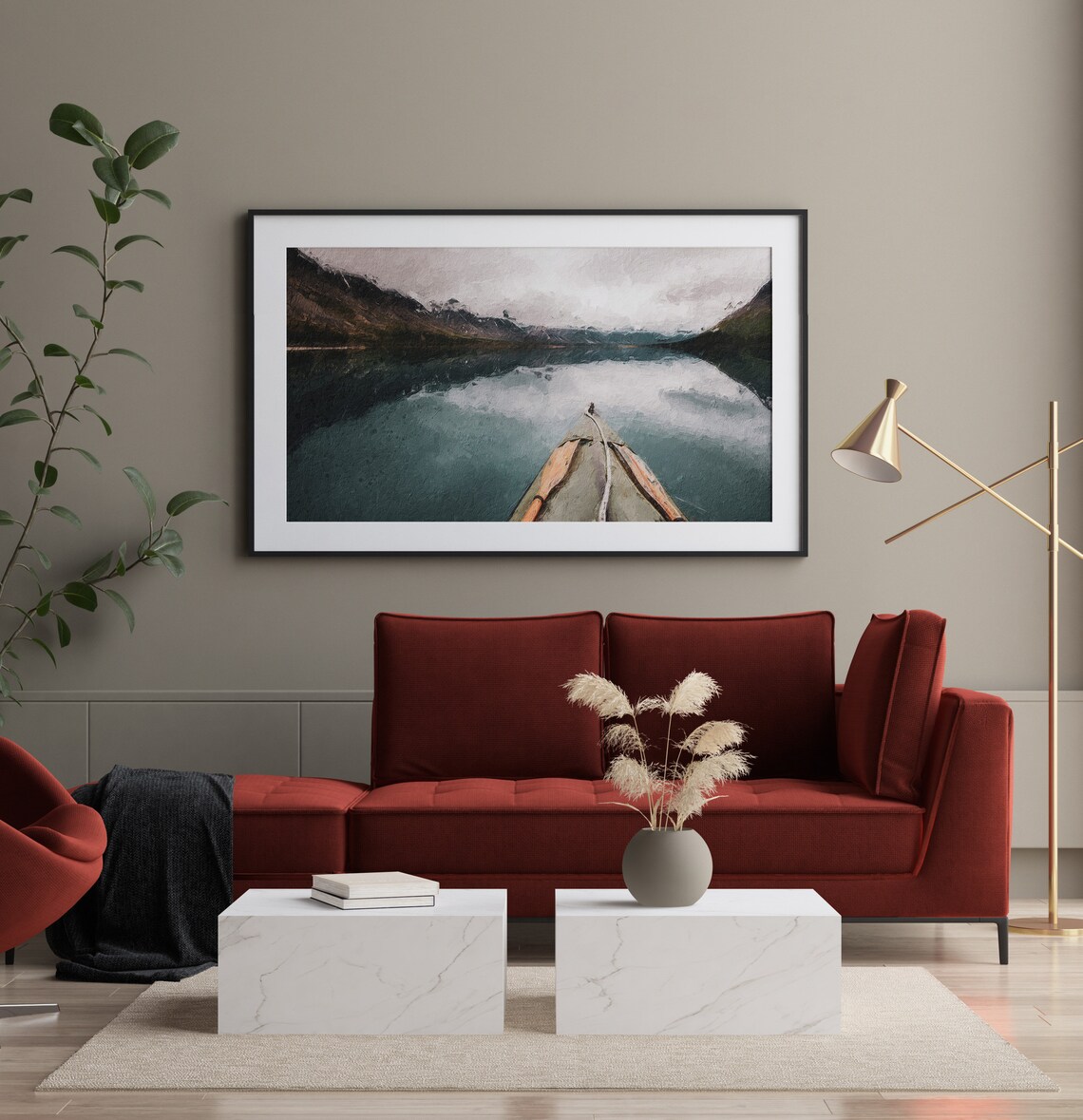 Moody Mountain Lake Canoe Paddle Boat Great Outdoors Nature Poster - Image 2