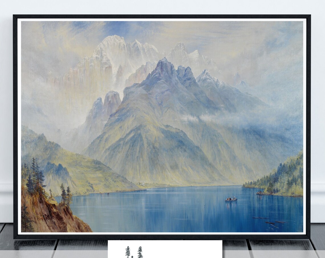 Mount Civetta Vintage Mountain Lake Landscape Painting Italy Poster