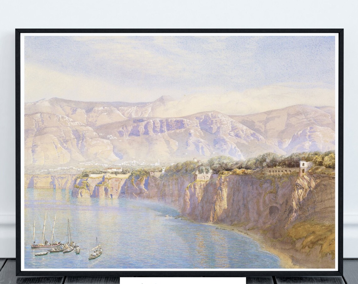Sorrento Mountains Italian Coastal Landscape Vintage Painting Poster