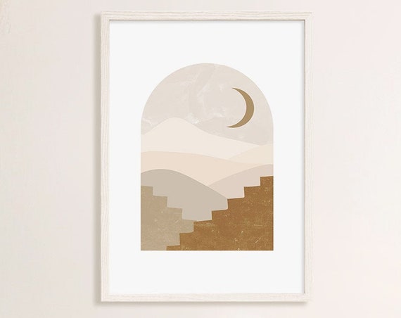 Abstract Landscape Large Wall Art Moon Print Beige Print Arch Print Abstract Print Abstract Art Print Boho Decor Prints Art