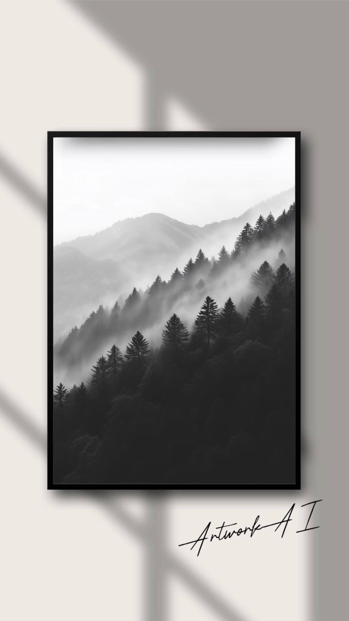 Mystical Mountain Landscape Black And White Art For Modern Rooms