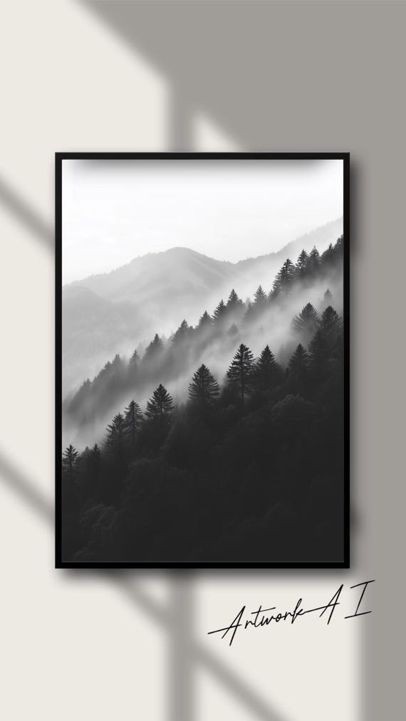 Mystical Mountain Landscape Black And White Art For Modern Rooms