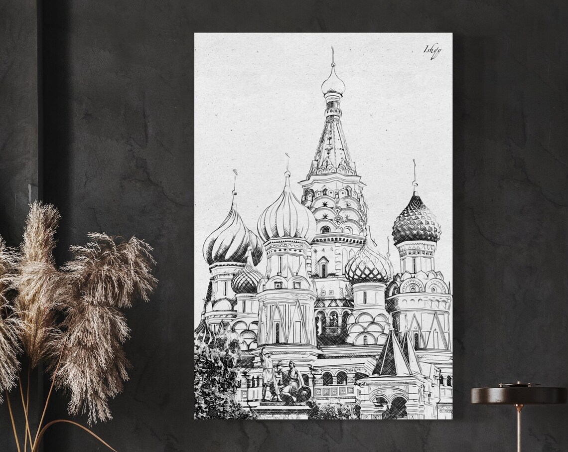 St Basil's Cathedral Ink Sketch of Moscow Red Square Landmark Poster - Image 4