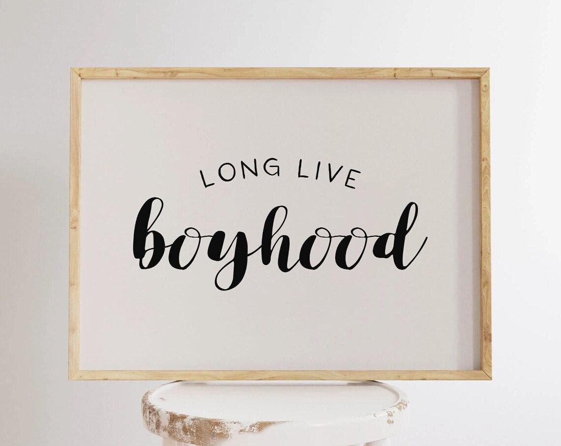 Long Live Boyhood Script Lettering Boys Nursery Decor Poster