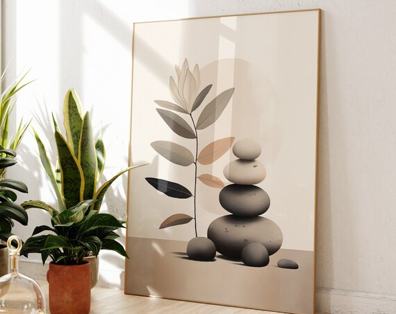 Pebble Art Print, Japandi Zen Stones