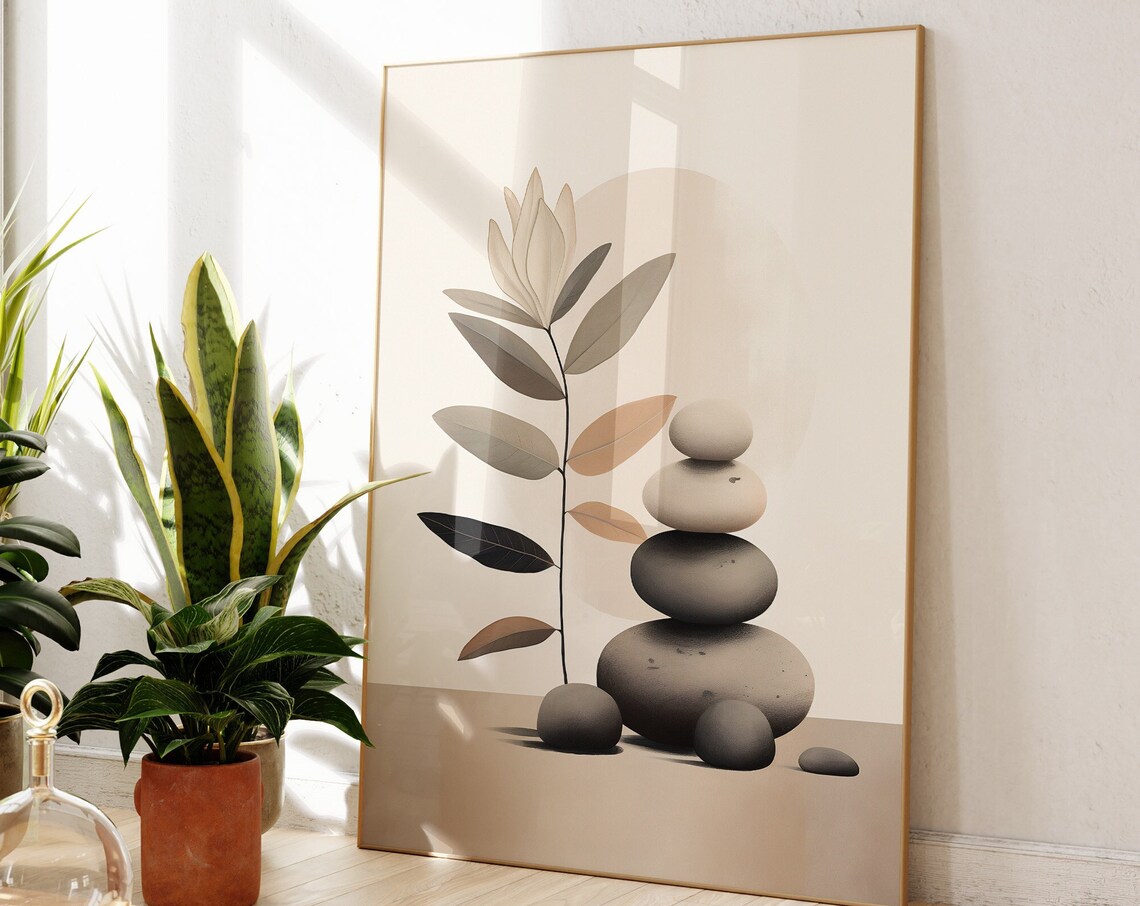 Pebble Art Print, Japandi Zen Stones