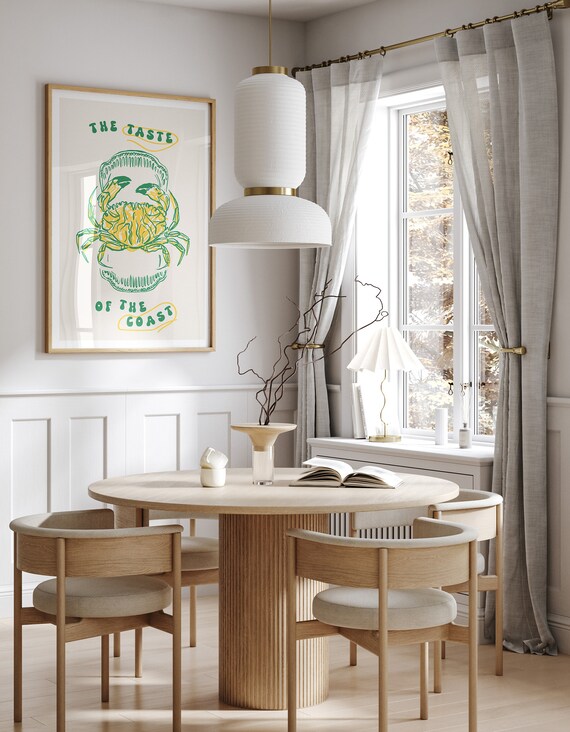 Coastal Crab Kitchen Art Nautical Wall Decor Beach House Poster Crab Painting Foodie Gift Kitchen Wall Art Crab Print