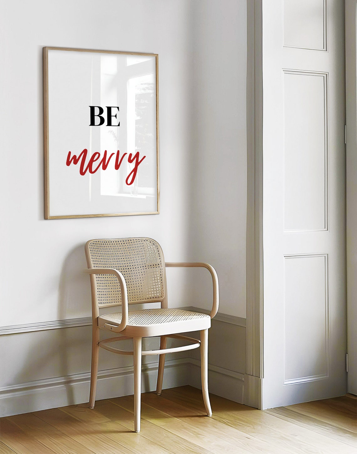 Be Merry Red Script Christmas Holiday Minimalist Typography Poster - Image 2