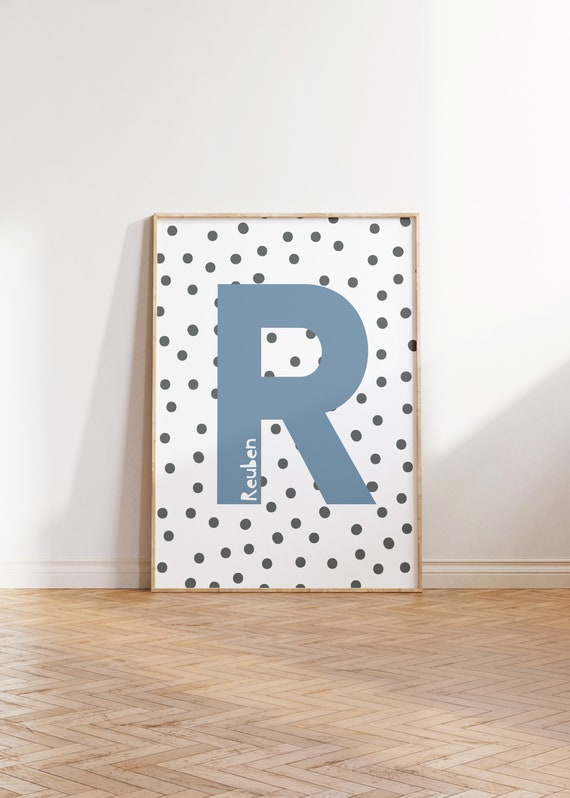 Personalized Initial Print, Polka Dot Nursery Decor