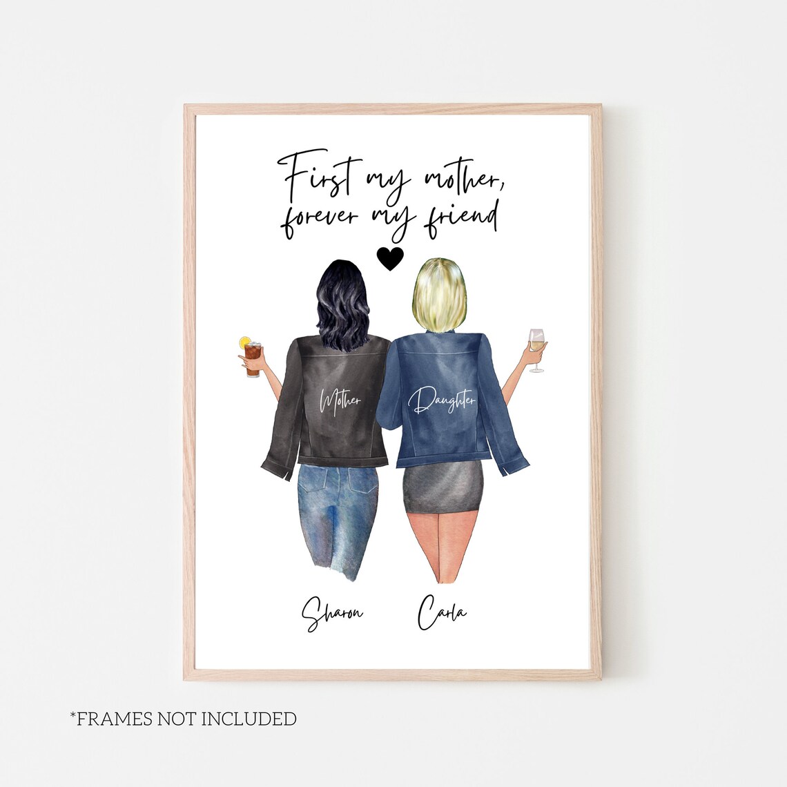 Mother And Daughter Art Print, Personalized Gift