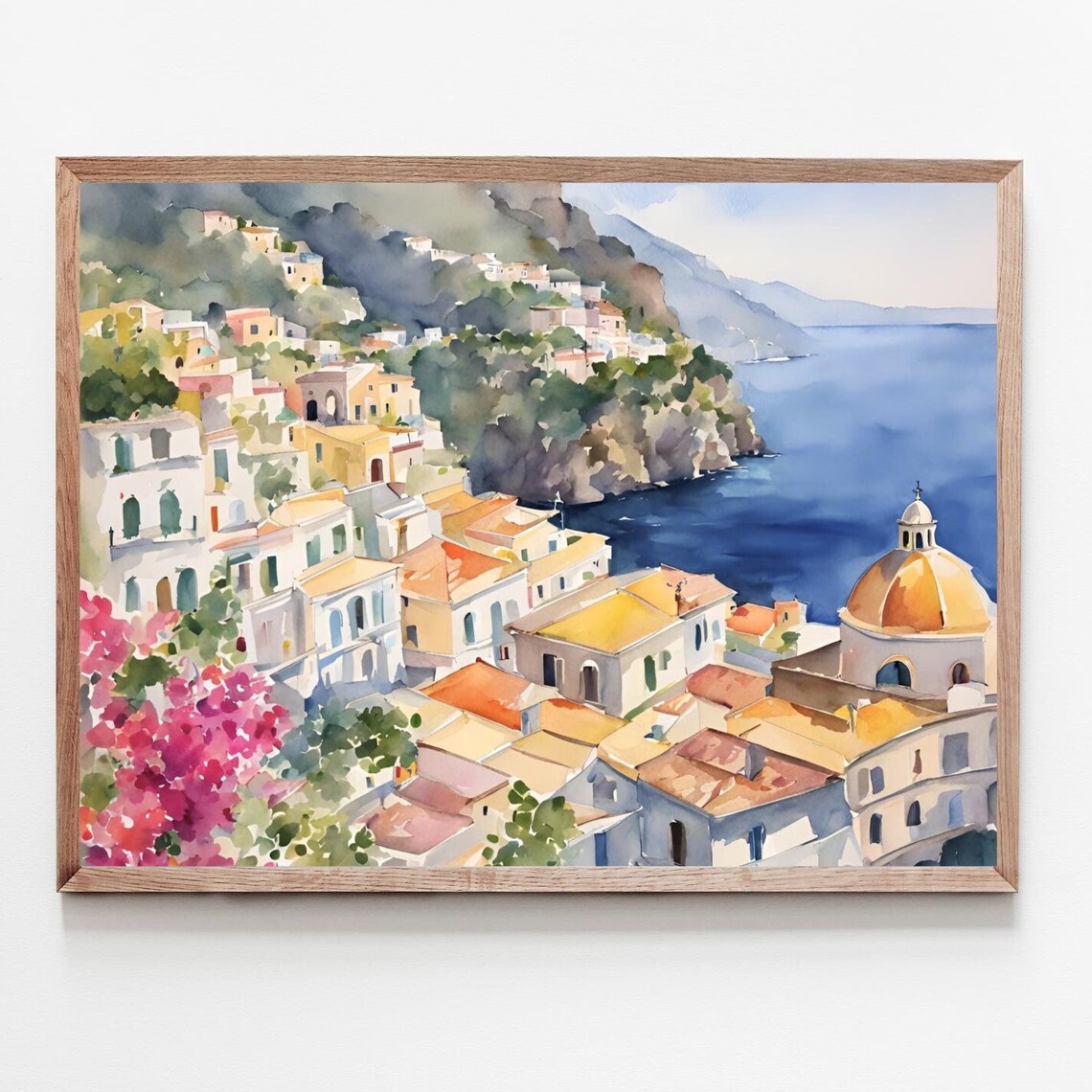 Positano Watercolor Painting, Amalfi Coast Travel Poster