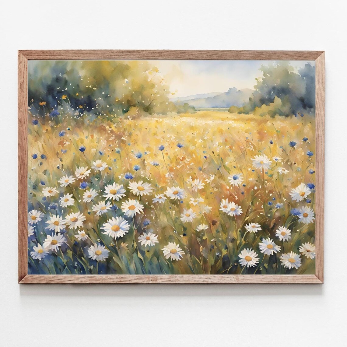 Wildflower Daisy Meadow Watercolor Countryside Landscape Art Print
