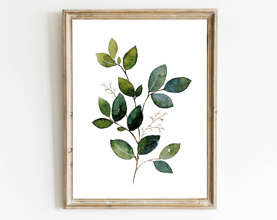 Blue Green Leaves Laurel Watercolor Art Print