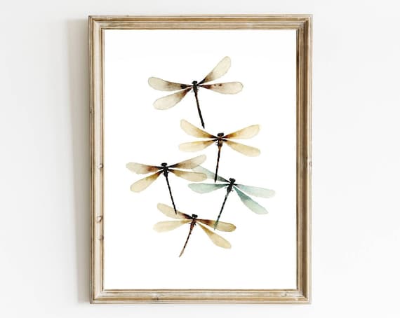 Dragonfly Watercolor Art Print, Farmhouse Decor