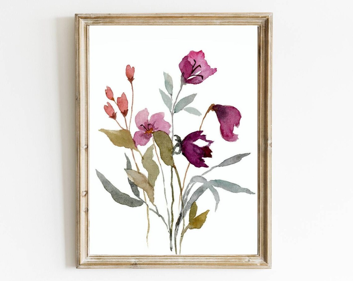 Watercolor Flowers Botanical Farmhouse Art Print